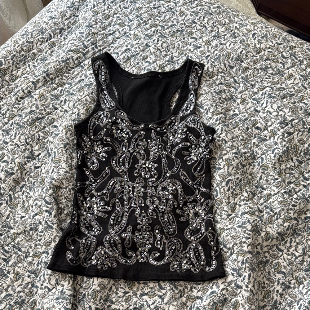 black sequin tank
